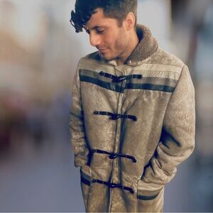 Vintage Abercrombie & Fitch Mens Gray Shearling Duffle Coat Jacket 38 Medium